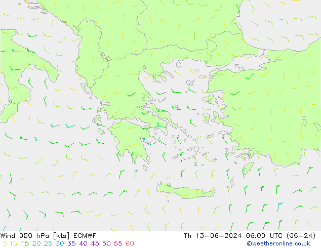 Vento 950 hPa ECMWF Qui 13.06.2024 06 UTC