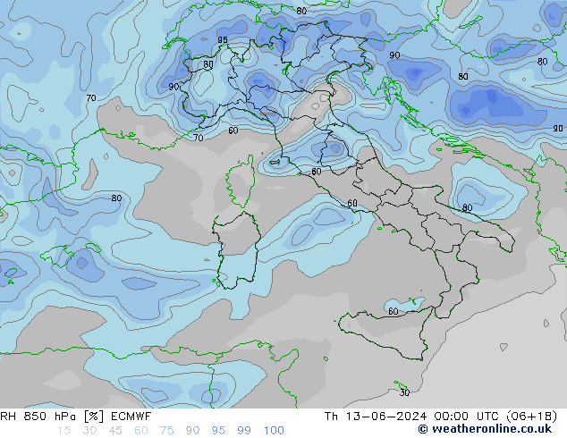 RH 850 hPa ECMWF Do 13.06.2024 00 UTC