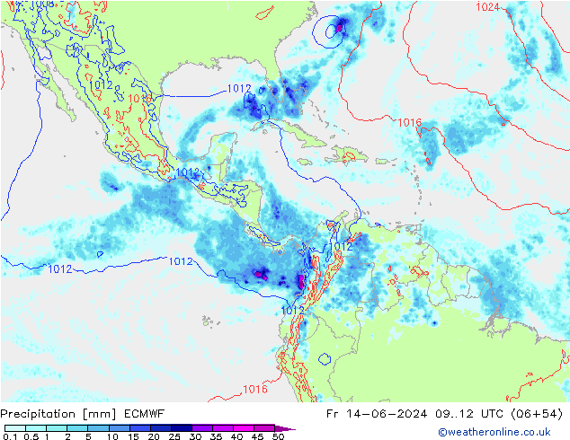 Srážky ECMWF Pá 14.06.2024 12 UTC