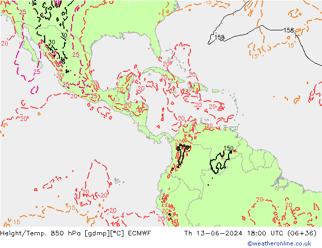 Z500/Rain (+SLP)/Z850 ECMWF jue 13.06.2024 18 UTC