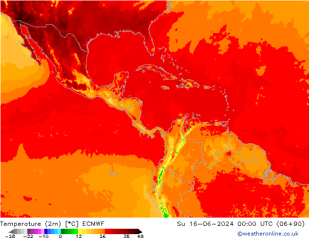 Temperatuurkaart (2m) ECMWF zo 16.06.2024 00 UTC