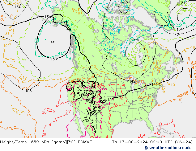 Hoogte/Temp. 850 hPa ECMWF do 13.06.2024 06 UTC