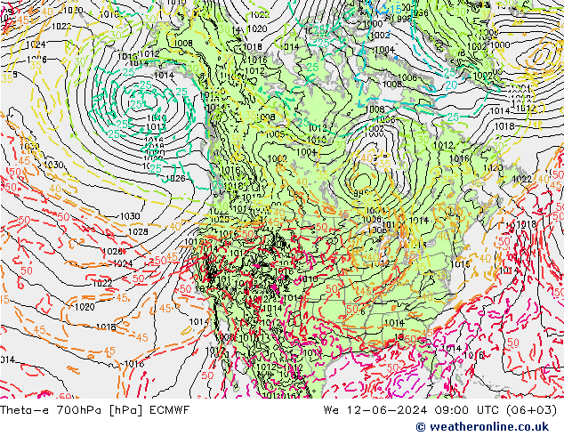 Theta-e 700hPa ECMWF St 12.06.2024 09 UTC