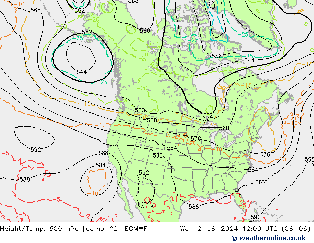 Z500/Rain (+SLP)/Z850 ECMWF mer 12.06.2024 12 UTC