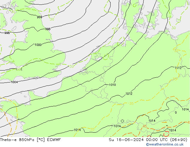 Theta-e 850hPa ECMWF zo 16.06.2024 00 UTC