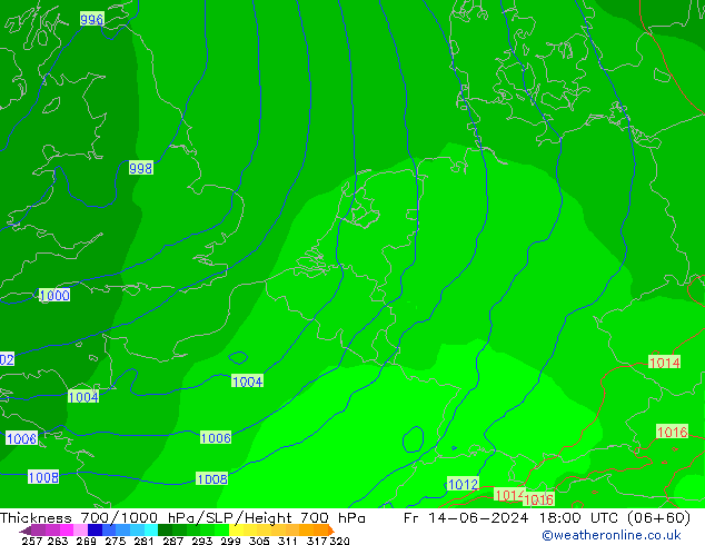 Thck 700-1000 hPa ECMWF Fr 14.06.2024 18 UTC