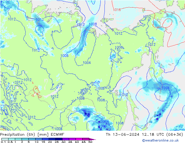 Z500/Rain (+SLP)/Z850 ECMWF gio 13.06.2024 18 UTC