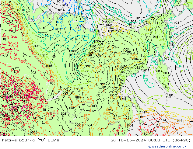 Theta-e 850hPa ECMWF nie. 16.06.2024 00 UTC