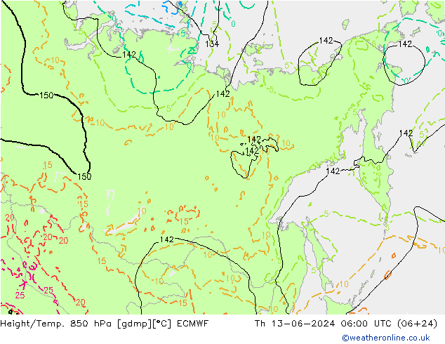 Z500/Rain (+SLP)/Z850 ECMWF Čt 13.06.2024 06 UTC