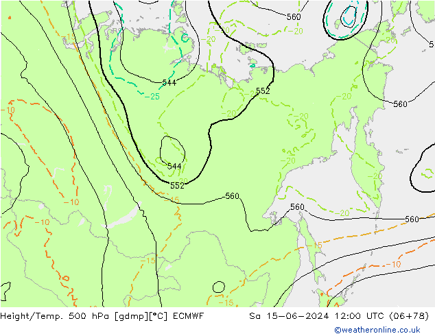 Z500/Rain (+SLP)/Z850 ECMWF Sa 15.06.2024 12 UTC