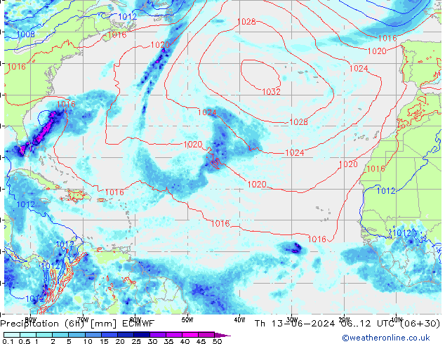 Z500/Rain (+SLP)/Z850 ECMWF Th 13.06.2024 12 UTC