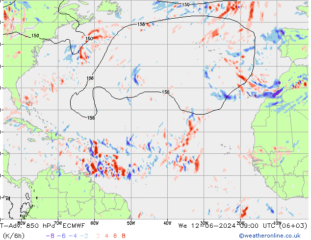 T-Adv. 850 гПа ECMWF ср 12.06.2024 09 UTC