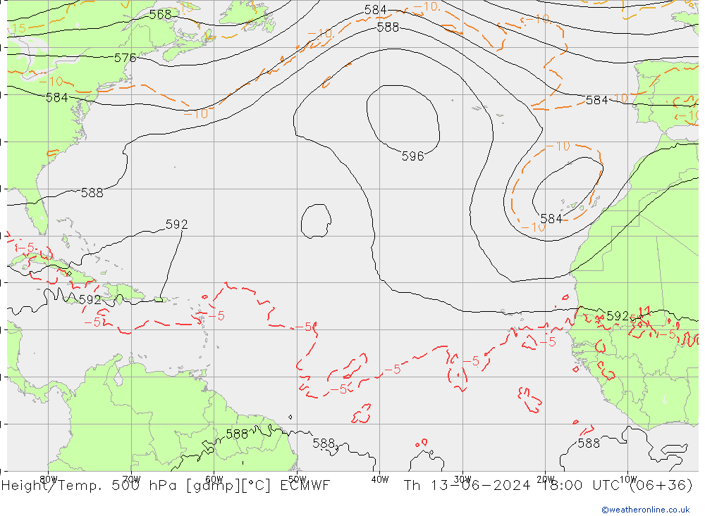 Z500/Rain (+SLP)/Z850 ECMWF Th 13.06.2024 18 UTC