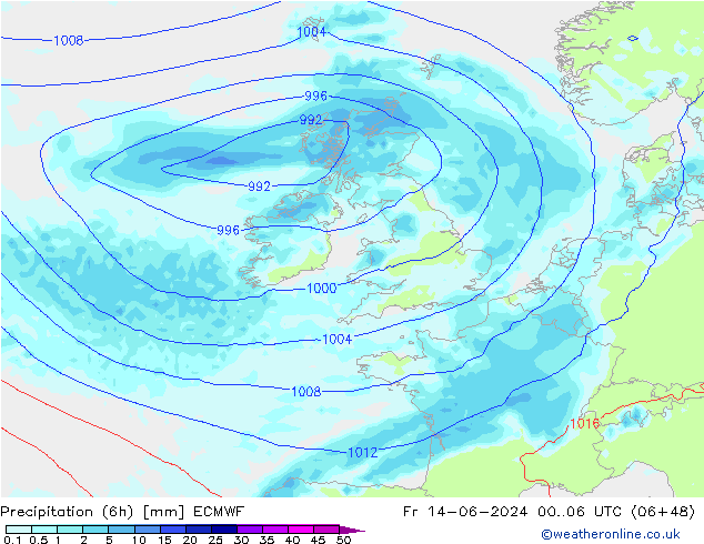 Precipitación (6h) ECMWF vie 14.06.2024 06 UTC