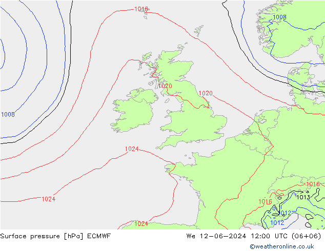 pression de l'air ECMWF mer 12.06.2024 12 UTC