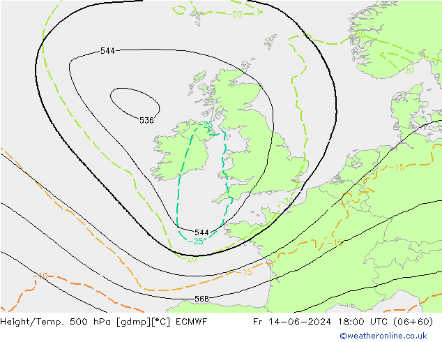 Height/Temp. 500 hPa ECMWF Fr 14.06.2024 18 UTC