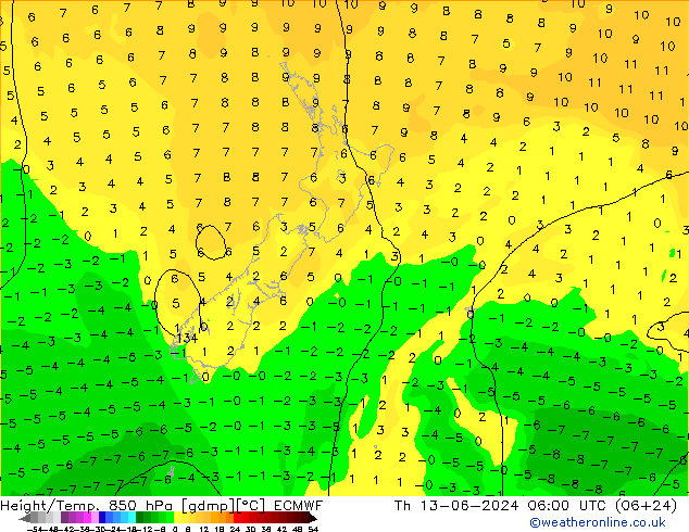 Z500/Rain (+SLP)/Z850 ECMWF jeu 13.06.2024 06 UTC