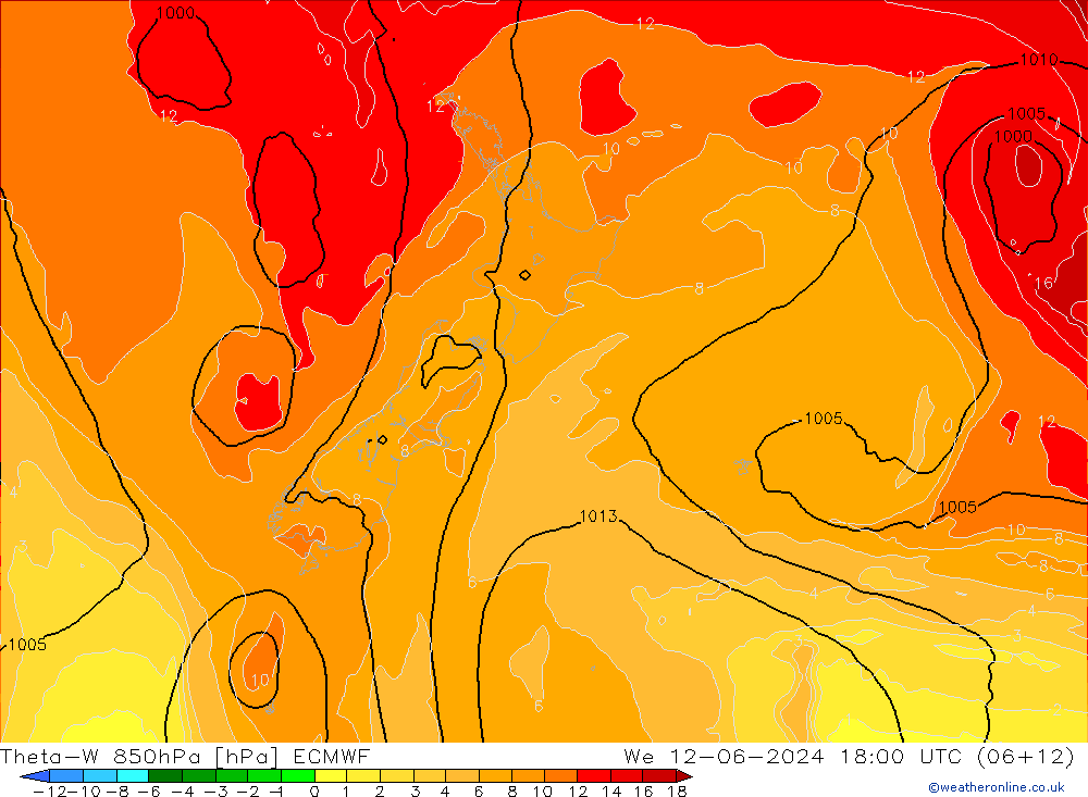 Theta-W 850hPa ECMWF Mi 12.06.2024 18 UTC