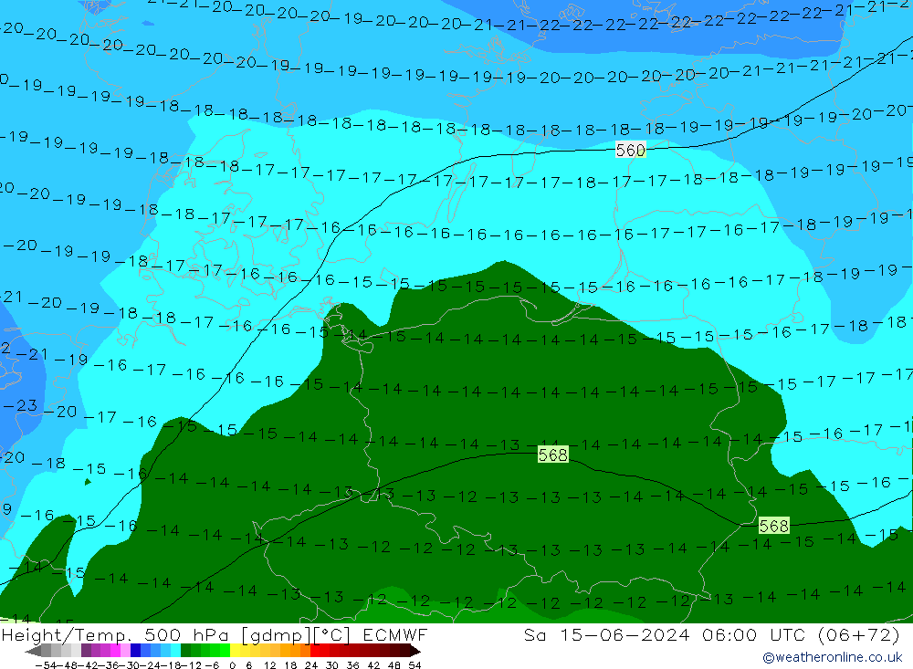 Z500/Rain (+SLP)/Z850 ECMWF Sa 15.06.2024 06 UTC