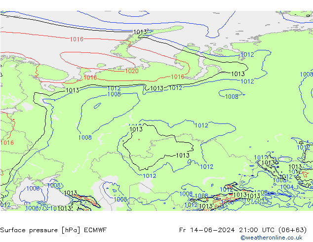 pressão do solo ECMWF Sex 14.06.2024 21 UTC