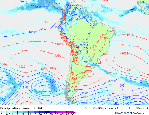 Srážky ECMWF Ne 16.06.2024 00 UTC