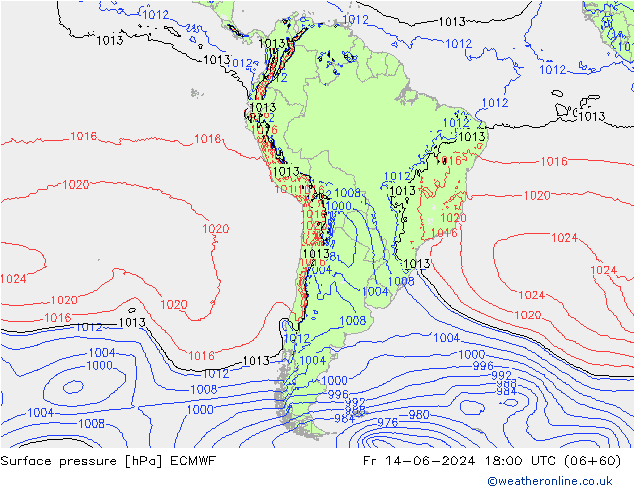 Surface pressure ECMWF Fr 14.06.2024 18 UTC