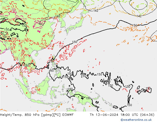 Z500/Rain (+SLP)/Z850 ECMWF gio 13.06.2024 18 UTC