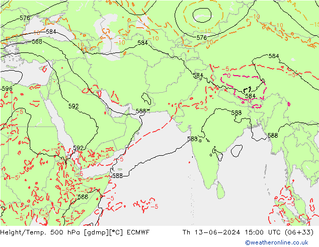Hoogte/Temp. 500 hPa ECMWF do 13.06.2024 15 UTC