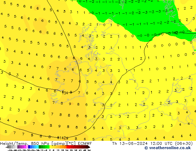 Z500/Rain (+SLP)/Z850 ECMWF Do 13.06.2024 12 UTC