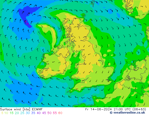 Vento 10 m ECMWF Sex 14.06.2024 21 UTC