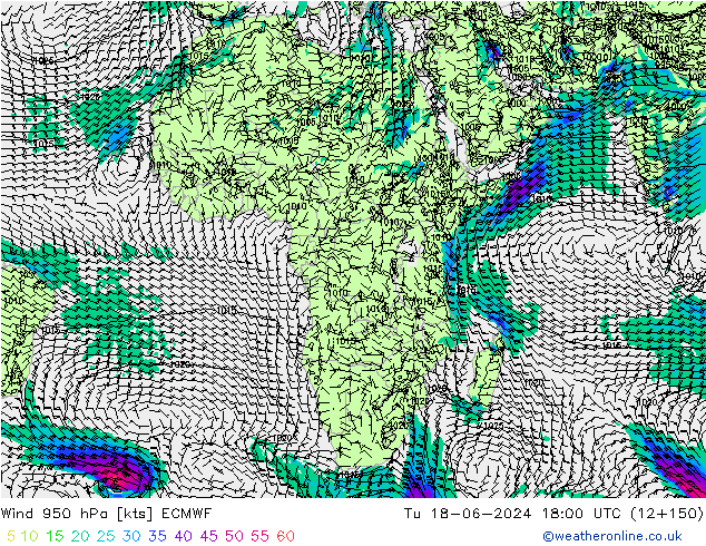 Viento 950 hPa ECMWF mar 18.06.2024 18 UTC