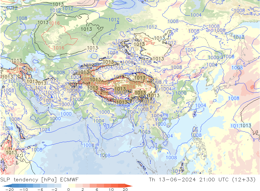 Tendencia de presión ECMWF jue 13.06.2024 21 UTC