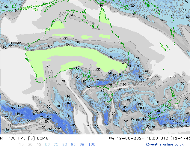 RH 700 hPa ECMWF  19.06.2024 18 UTC