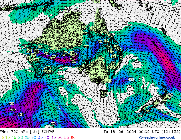 Wind 700 hPa ECMWF Tu 18.06.2024 00 UTC