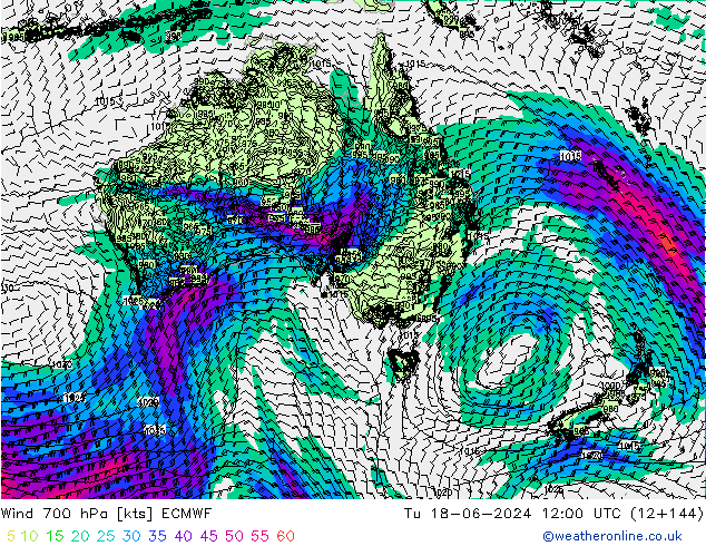 Wind 700 hPa ECMWF Tu 18.06.2024 12 UTC