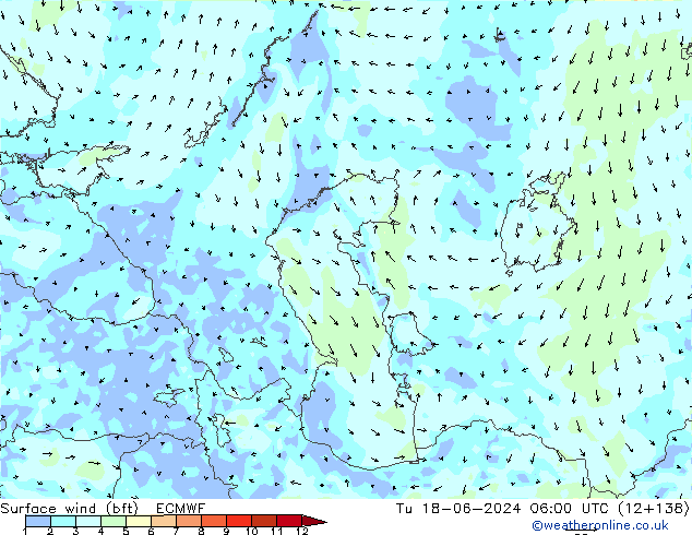 Bodenwind (bft) ECMWF Di 18.06.2024 06 UTC