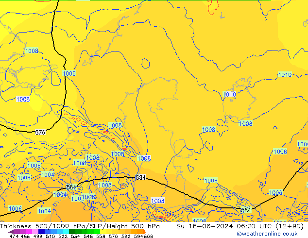 500-1000 hPa Kalınlığı ECMWF Paz 16.06.2024 06 UTC