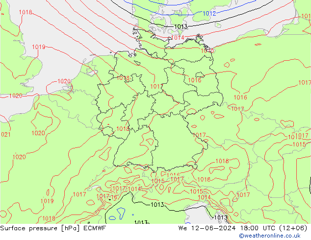 Surface pressure ECMWF We 12.06.2024 18 UTC