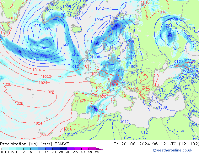 Z500/Rain (+SLP)/Z850 ECMWF jue 20.06.2024 12 UTC