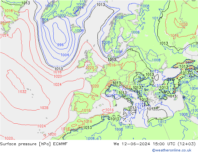 Surface pressure ECMWF We 12.06.2024 15 UTC