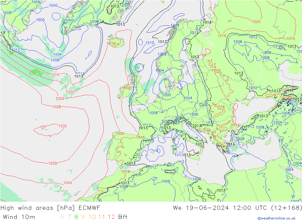 High wind areas ECMWF mer 19.06.2024 12 UTC