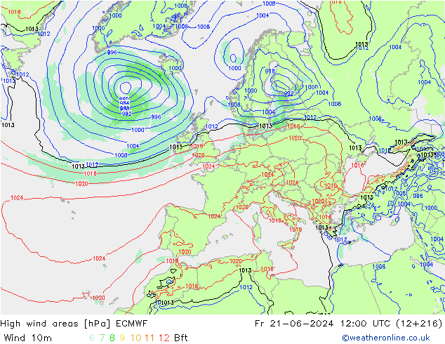 High wind areas ECMWF vie 21.06.2024 12 UTC