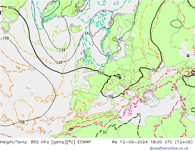 Z500/Rain (+SLP)/Z850 ECMWF Mi 12.06.2024 18 UTC