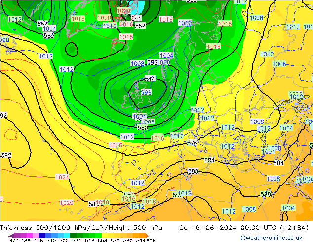 Thck 500-1000гПа ECMWF Вс 16.06.2024 00 UTC