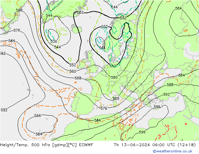 Z500/Rain (+SLP)/Z850 ECMWF Th 13.06.2024 06 UTC