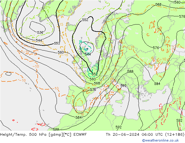 Z500/Rain (+SLP)/Z850 ECMWF Čt 20.06.2024 06 UTC