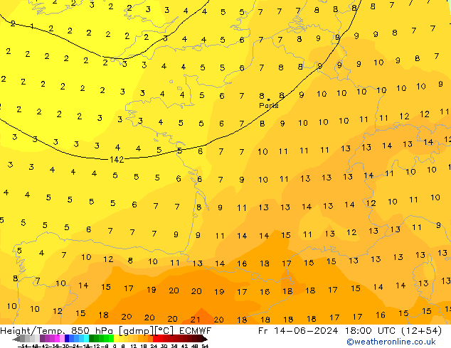 Géop./Temp. 850 hPa ECMWF ven 14.06.2024 18 UTC