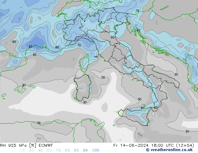 RH 925 hPa ECMWF Fr 14.06.2024 18 UTC