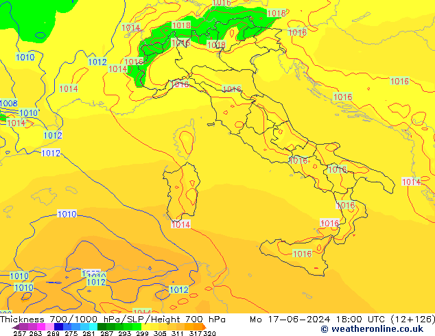 Thck 700-1000 hPa ECMWF lun 17.06.2024 18 UTC