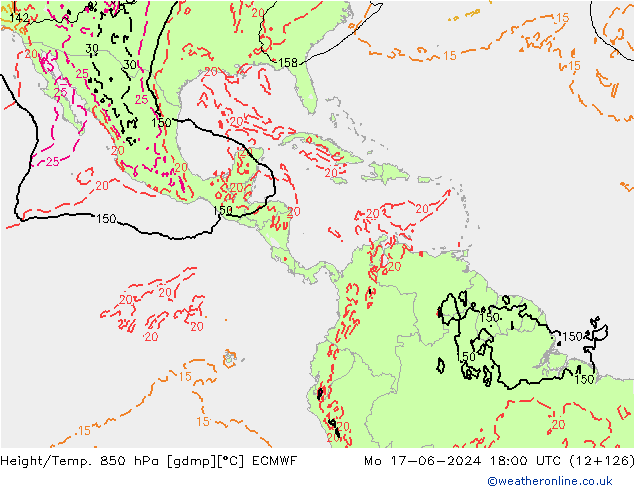 Height/Temp. 850 hPa ECMWF Mo 17.06.2024 18 UTC